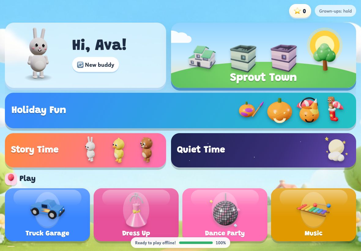Screenshot of The home screen in Sprout
