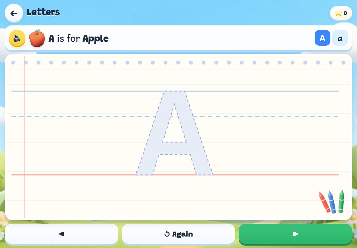 Screenshot of Letter tracing in Sprout